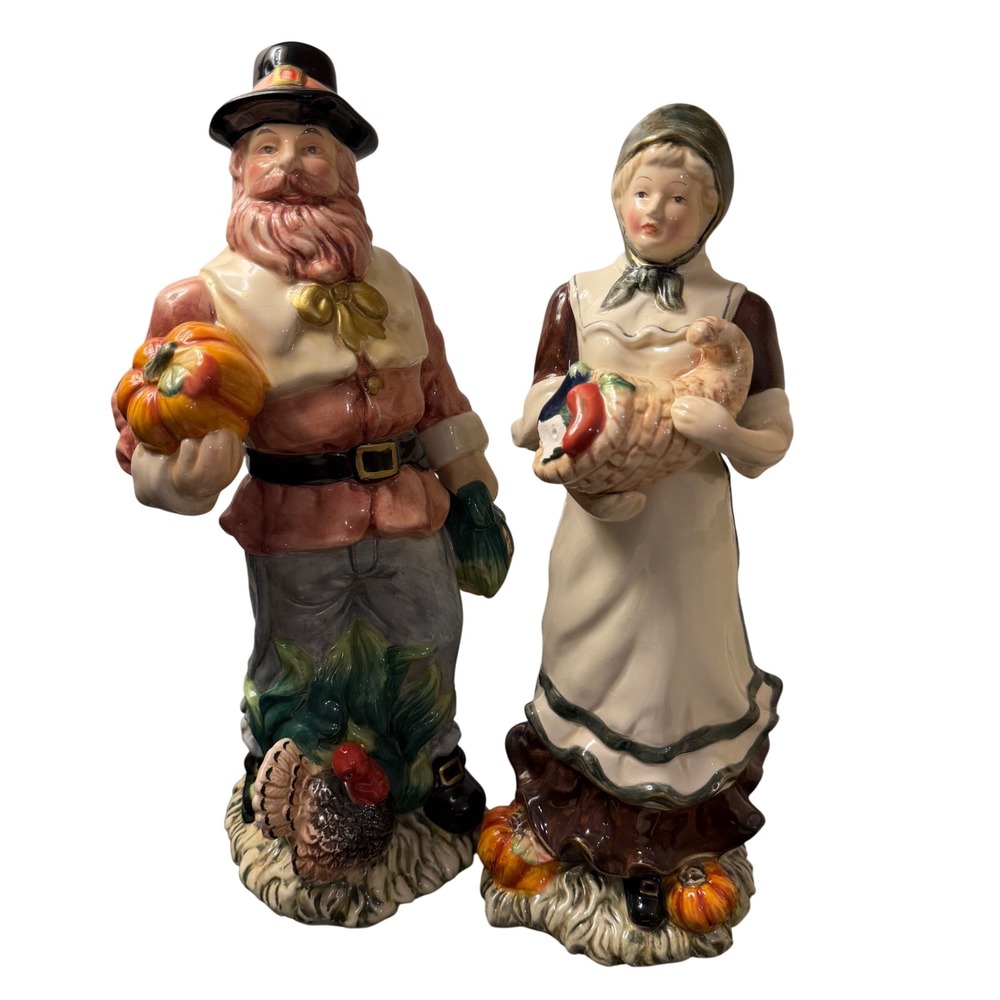 Kaldun & Bogle Pilgrim Figurines Thanksgiving Harvest Decor 14 Inch Set of 2